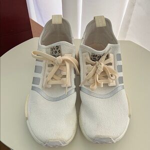 Adidas Cream and Gray Sneakers with Leopard Accent